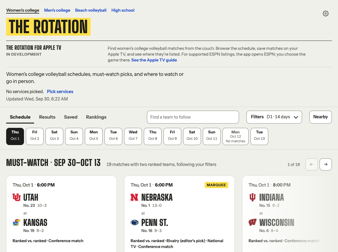 The Rotation schedule and must-watch match cards